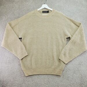 David Taylor Men's Sweater Retro Knit Crew Neck Beige Large Dad Grandpacore‎